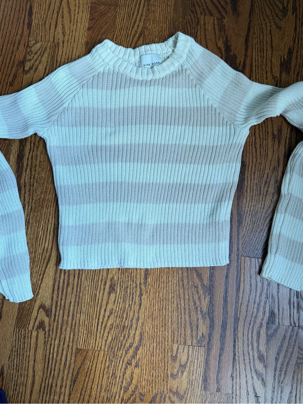 Pink Rose Ivory Ribbed Crewneck Sweater
